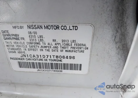 2001 Nissan Maxima Gxe from USA, damaged, VIN JN1CA31D71T806496